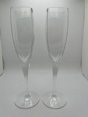 Mikasa Panache Square Lead Crystal Champagne Flute Toasting Glasses - Set of 2